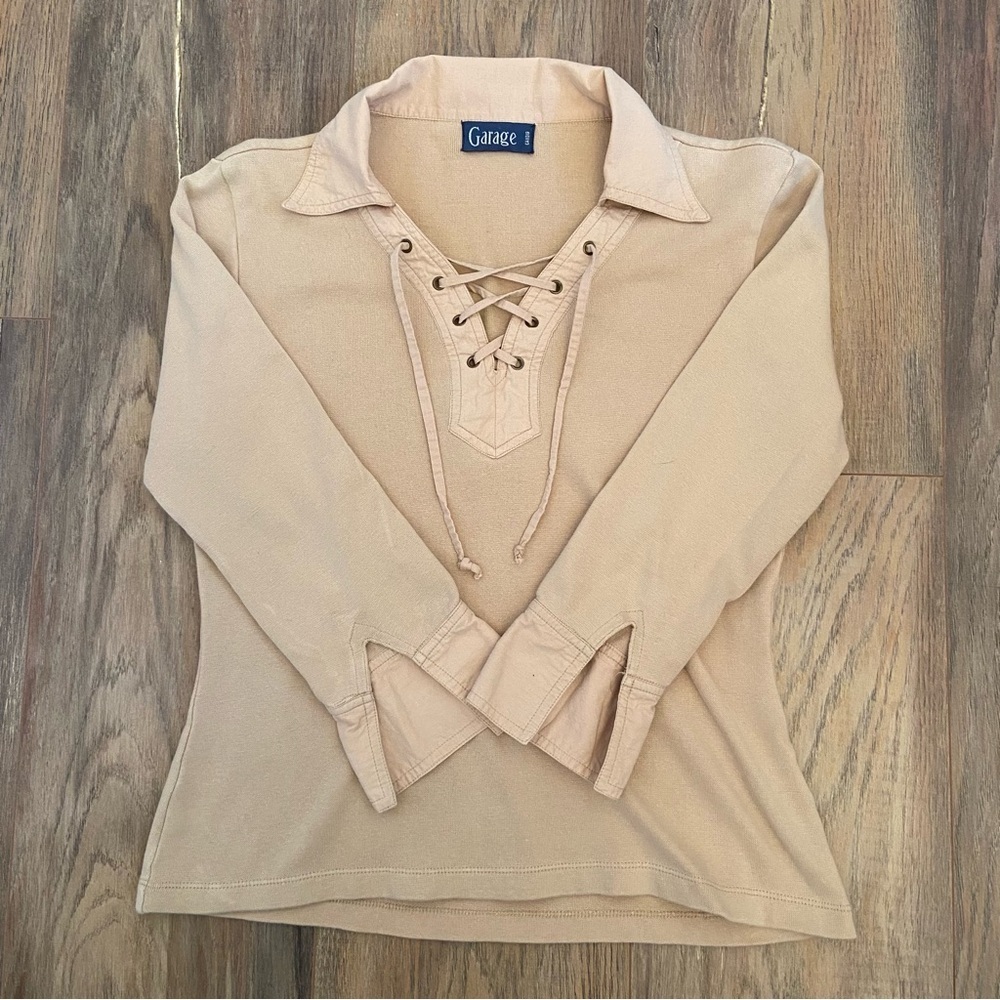 Garage 90s Y2K Beige Lace-Up Top - Picture 11 of 14